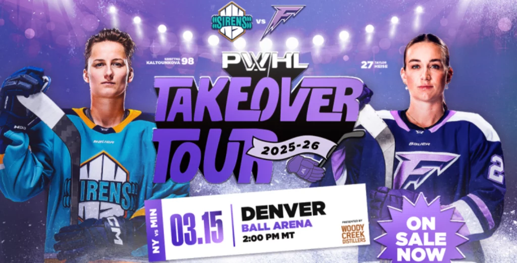 PWHL Takeover Tour New York vs Minnesota hockey game at Ball Arena
